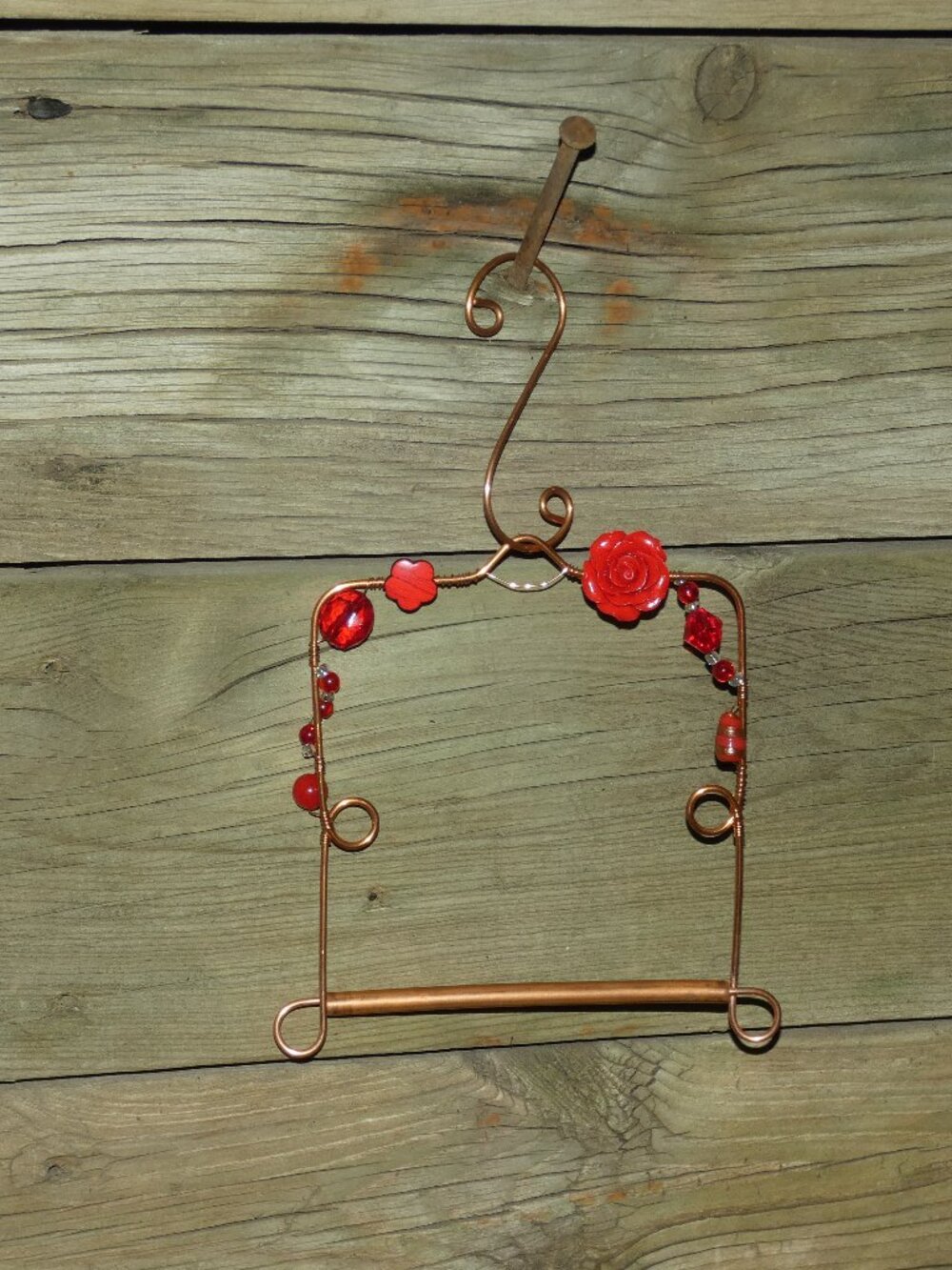 Copper Hummingbird Perch Swing with Detachable Copper Hook Red Flower Bead